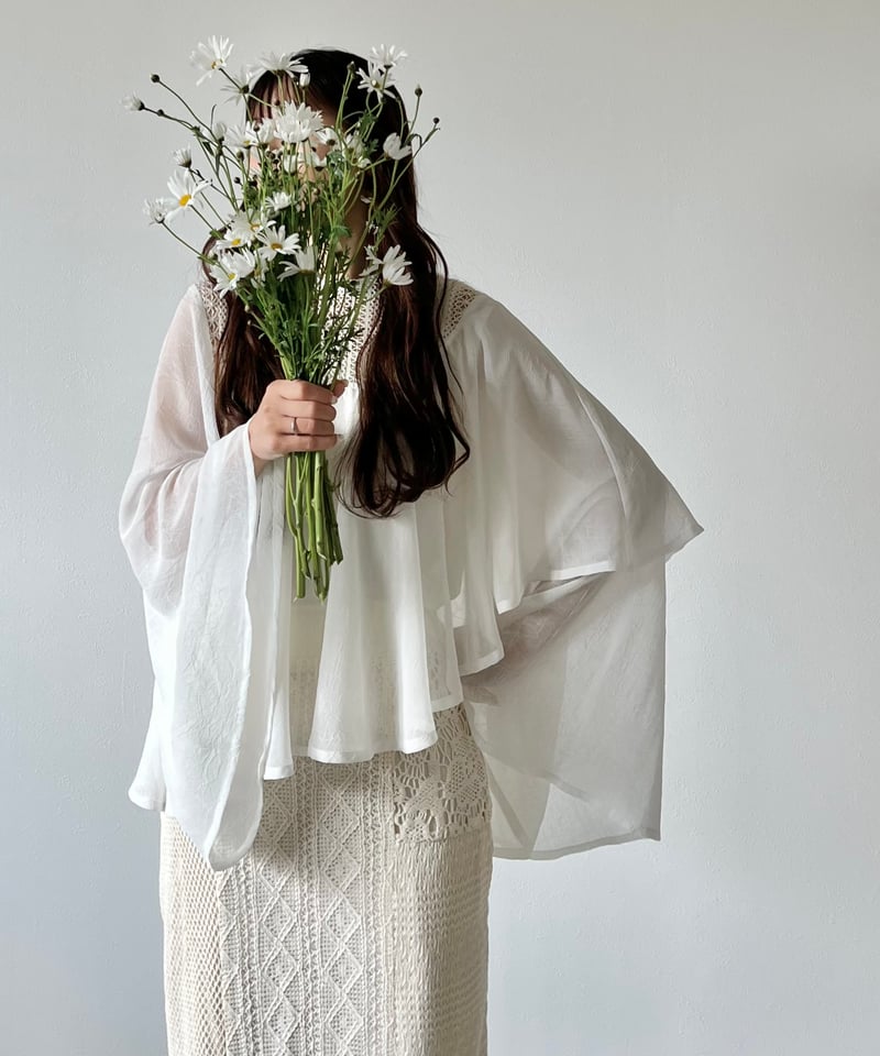 asymmetry flare sheer blouse | AÉRMA boutique