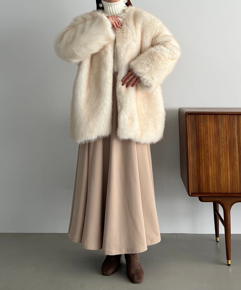 mix fur volume no collar coat | AÉRMA boutique