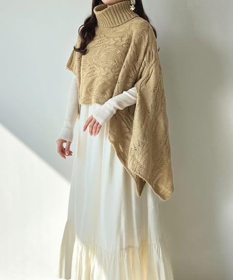 turtle neck asymmetry cape knit