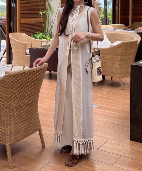 sheer fringe long vest