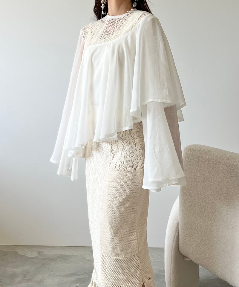 asymmetry flare sheer blouse | AÉRMA boutique
