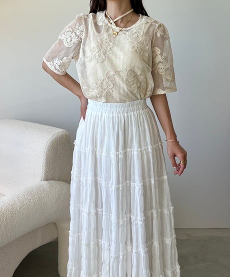 mesh flower embroidery tops