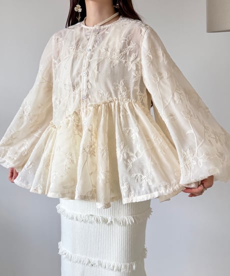 2way embroidery sheer volume blouse
