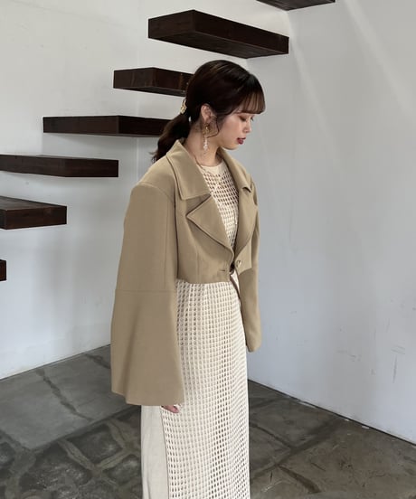 flare sleeve short jacket (brown)
