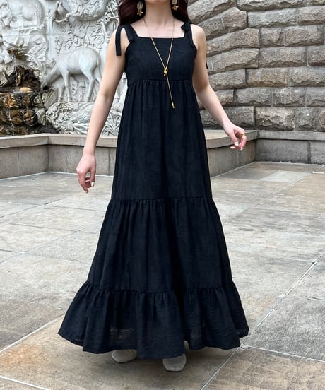 flower design flare onepiece (black)