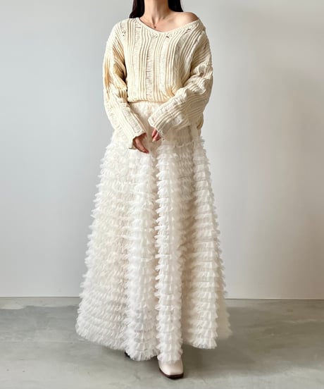 airy frill volume tulle skirt(white)