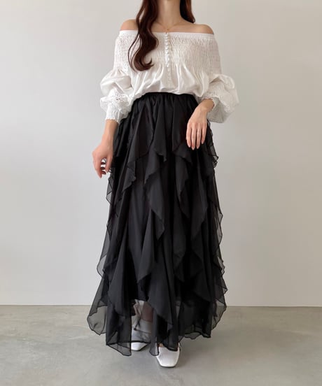 chiffon frill long skirt (3色)