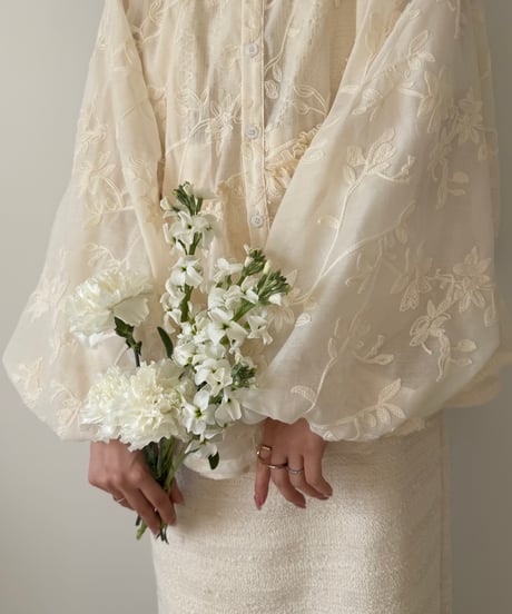 2way embroidery sheer volume blouse