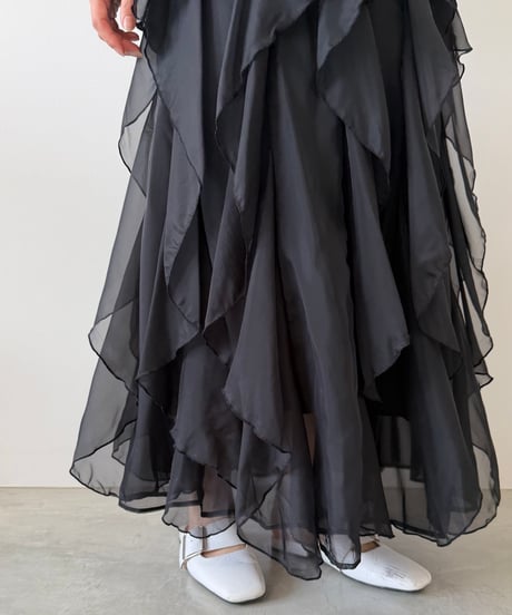 chiffon frill long skirt (3色)