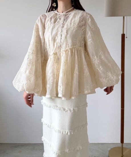 2way embroidery sheer volume blouse