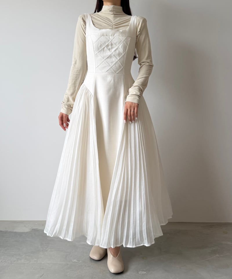 FORFORMO Midi Flare One-piece チェックホワイト シアー チェック フレア ワンピース miolite 全3色｜mio311-0002