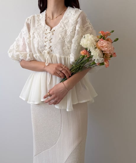 【再入荷】2way embroidery peplum tops