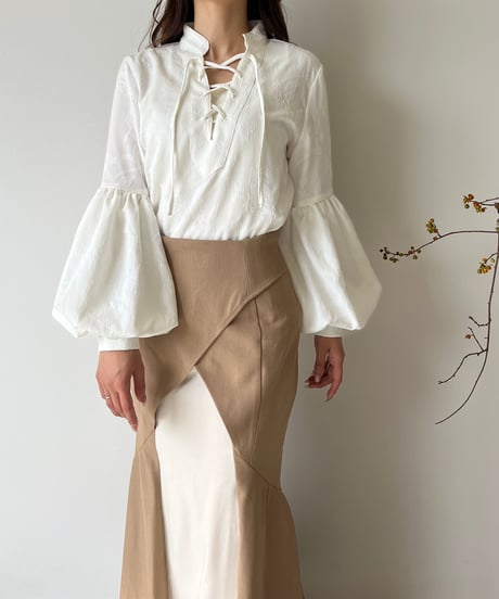 lace up balloon sleeve blouse