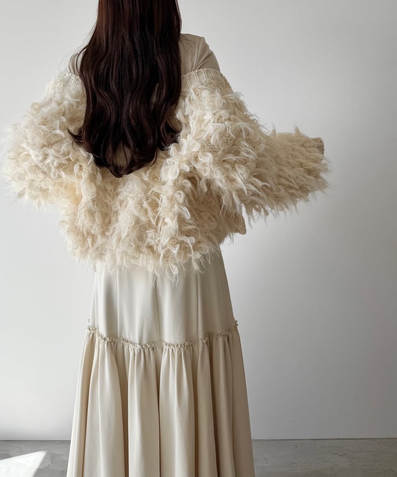 fur loop fringe knit cardigan | AÉRMA boutique