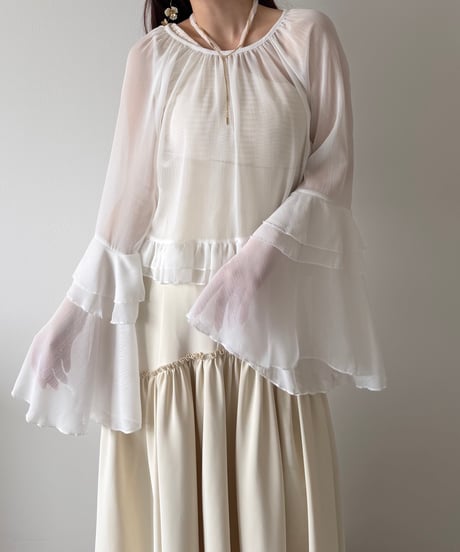 flare sleeve volume sheer blouse