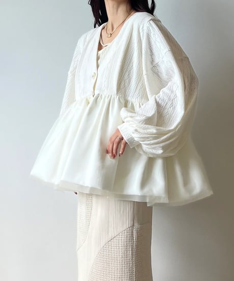 volume tulle gather cardigan