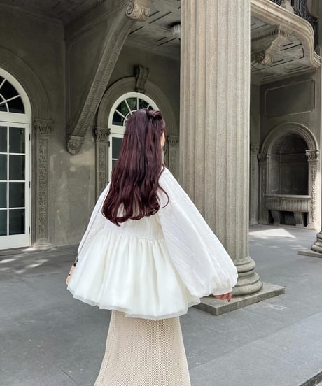 volume tulle gather cardigan