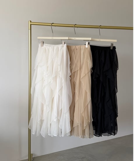 chiffon frill long skirt (3色)