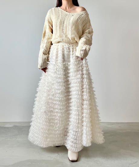 airy frill volume tulle skirt(white)