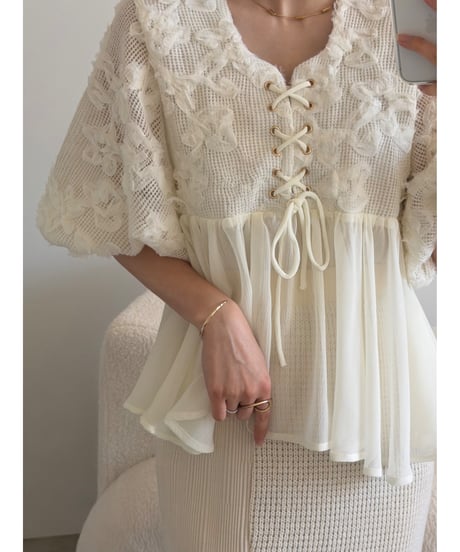 【再入荷】2way embroidery peplum tops