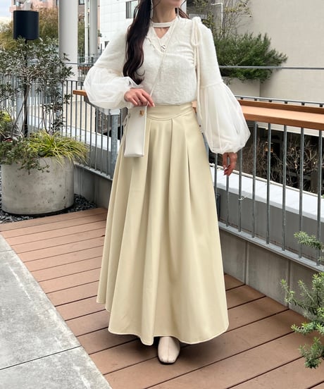 flare leather skirt(ivory / brown)