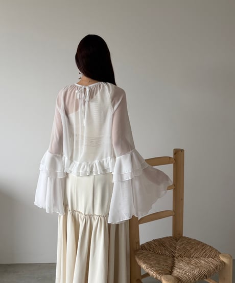 flare sleeve volume sheer blouse