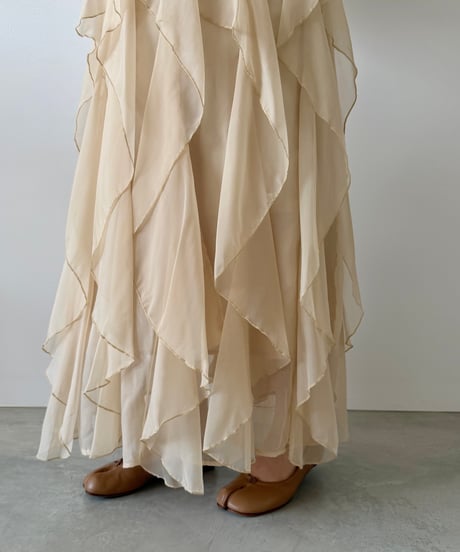 chiffon frill long skirt (3色)