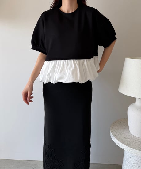 lace collar peplum balloon short tops