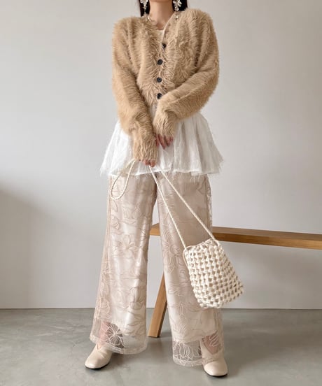 flower lace sheer wide pants