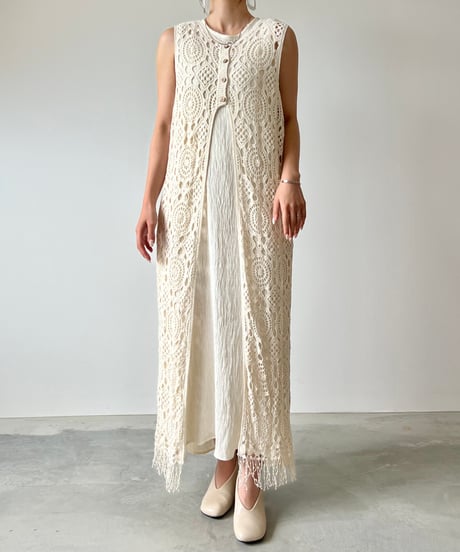 crochet open front long vest