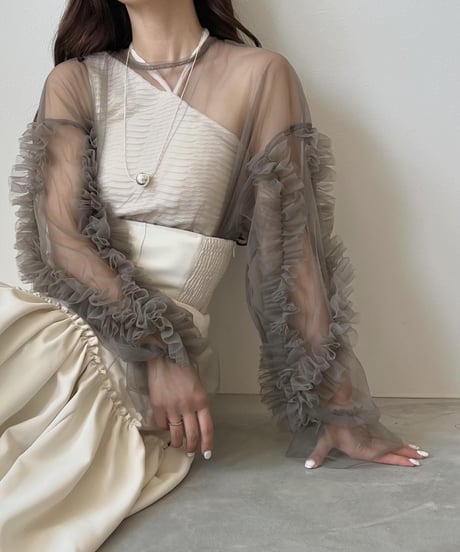 sheer gather volume blouse