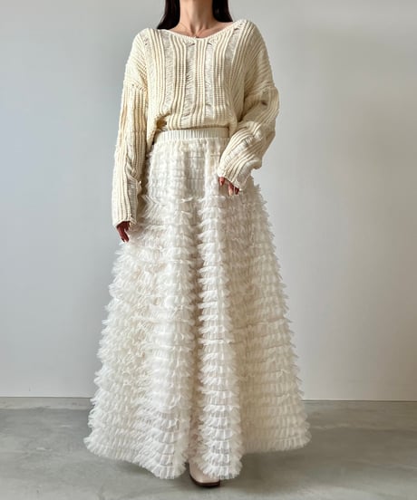 airy frill volume tulle skirt(white)