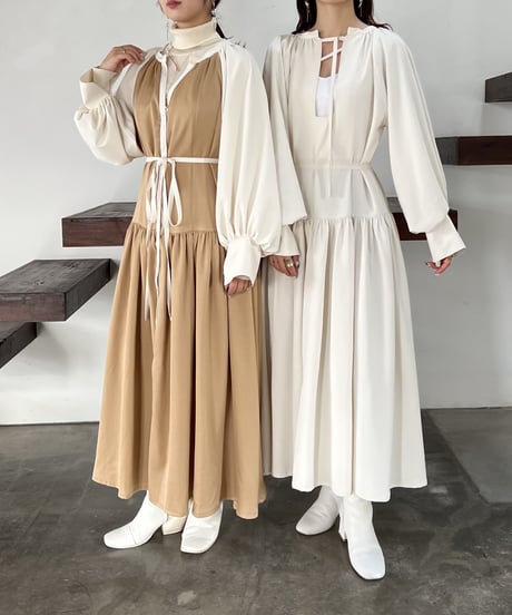 many way tiered design onepiece（white×brown）