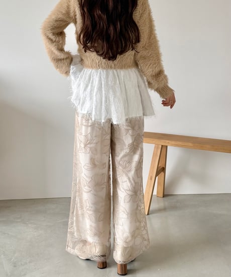 flower lace sheer wide pants