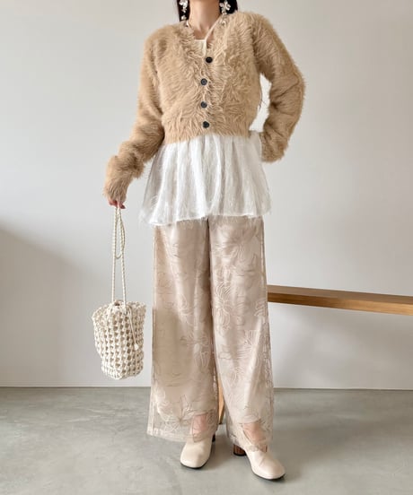 flower lace sheer wide pants