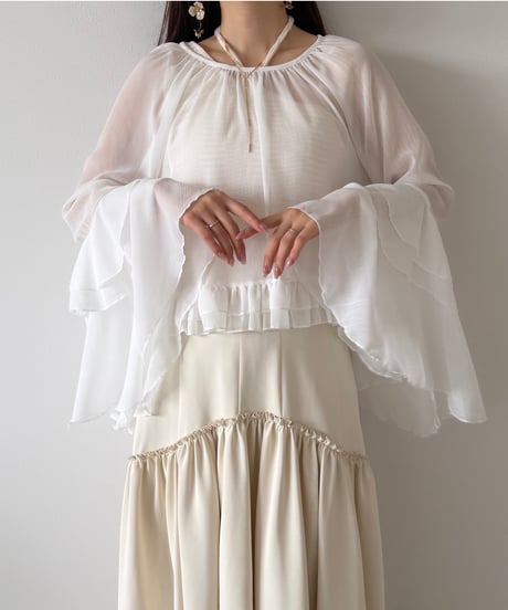 flare sleeve volume sheer blouse