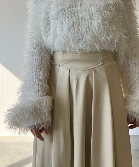 flare leather skirt(ivory / brown)