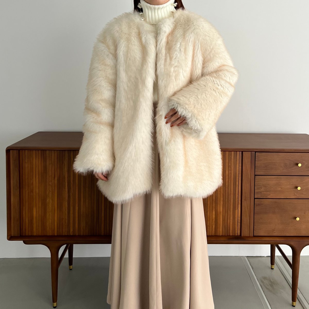 mix fur volume no collar coat | AÉRMA boutique