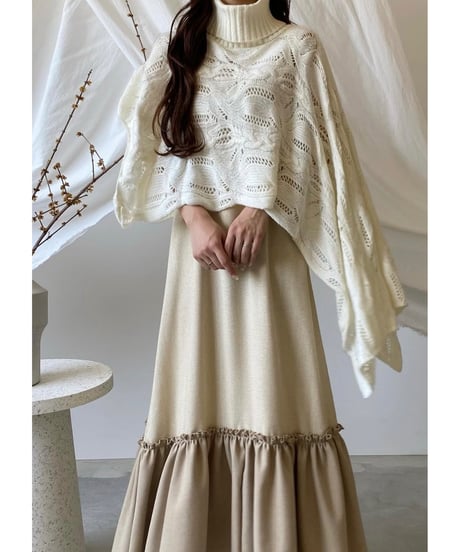 turtle neck asymmetry cape knit