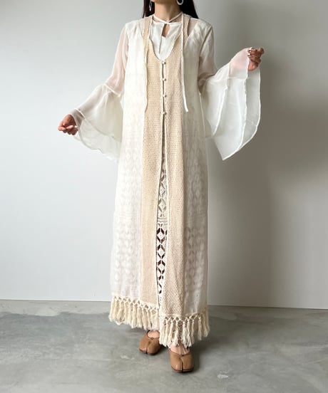 sheer fringe long vest