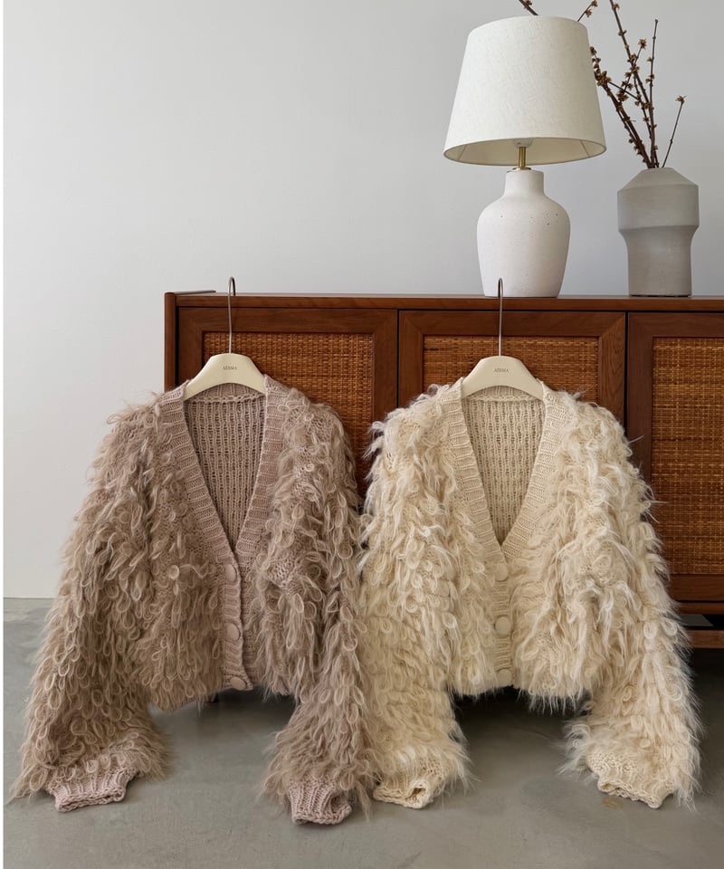 fur loop fringe knit cardigan | AÉRMA boutique