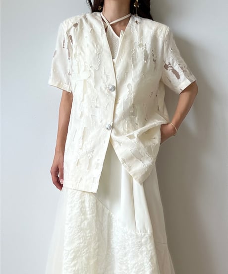 cut jacquard sheer jacket