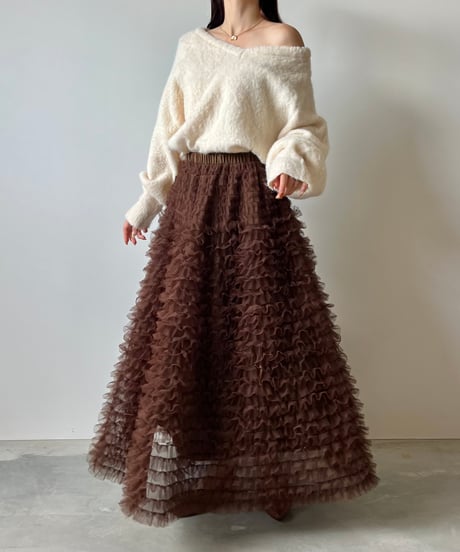 airy frill volume tulle skirt(brown)