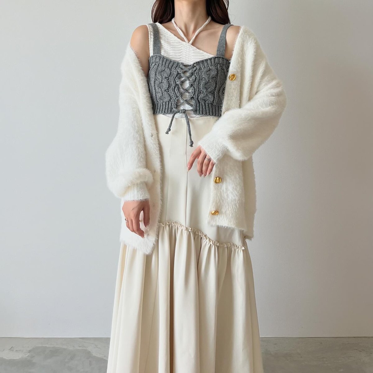 OAF ニットビスチェ　LAYERED WOOL BUSTIER GRAY lace up knit bustier | AÉRMA boutique