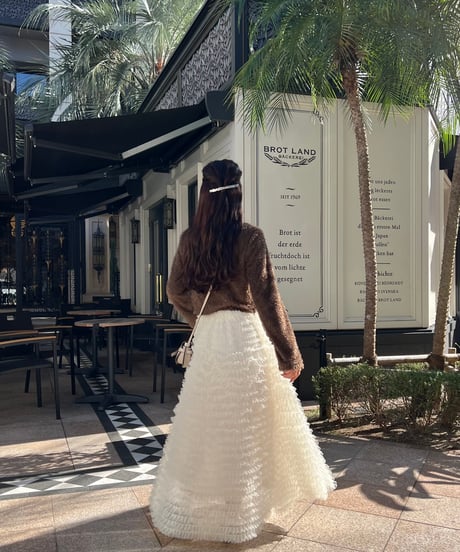 airy frill volume tulle skirt(white)