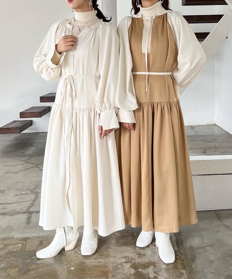 many way tiered design onepiece（white×brown）