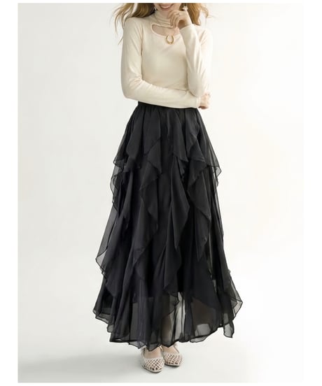 chiffon frill long skirt (3色)