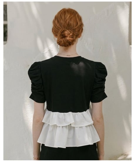 asymmetry frill tiered tops(2色)