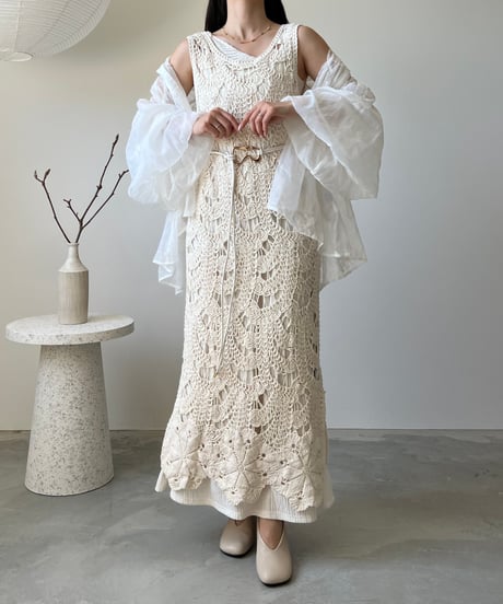 crochet layered sleeveless onepiece(2色)