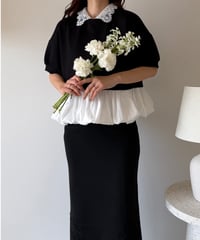 lace collar peplum balloon short tops